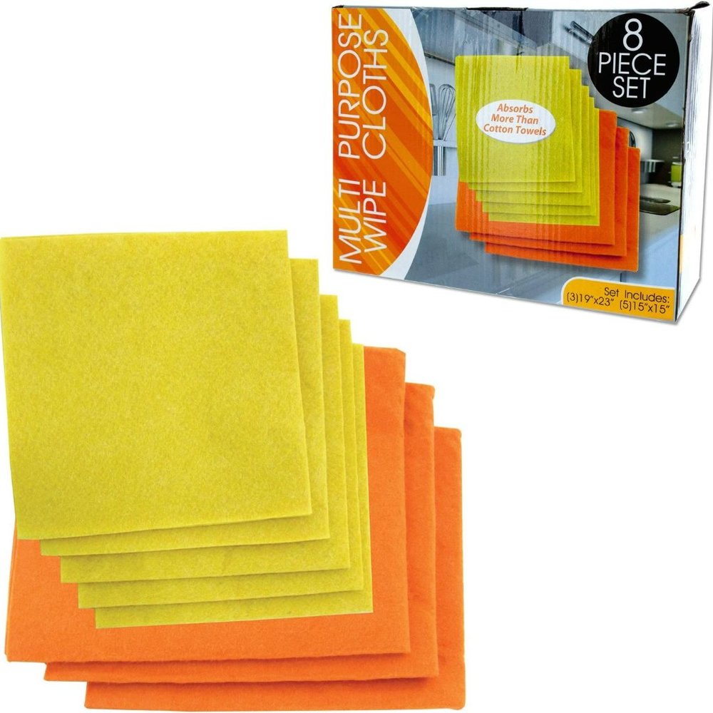 Multi-Purpose Wipe Cloths - 8 Piece Set Includes (3) 19"x 23" and (5) 15" x 15"